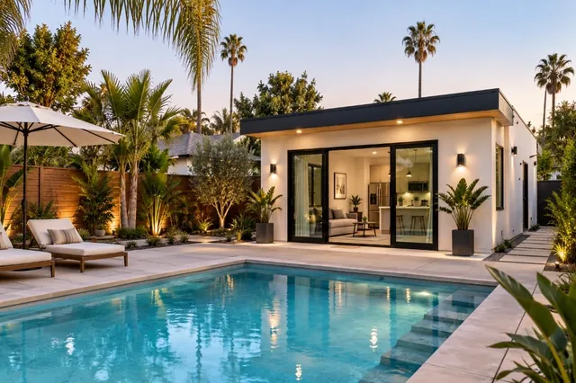 Modern California ADU with pool and landscaped yard